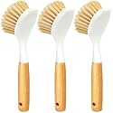 Holikme 3 Pack Dish Brush with Bamboo Handle Cleaning Brush,Yellow