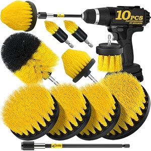 holikme 9-piece drill brush attachments set power scrubber with extend long attachment shower scrubber cleaning supplies for bathtub bathroom kitchen yellow