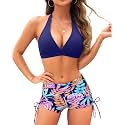 Holipick 2 Piece Bikini Swimsuit with Shorts Halter Push Up Bathing Suit