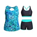 Holipick Women Plus Size Swimsuits - Athletic 3 Piece Tankini with Shorts