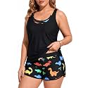 Holipick Women Plus Size Swimsuits - Athletic 3 Piece Tankini with Shorts