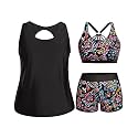 Holipick Women Plus Size Swimsuits - Athletic 3 Piece Tankini with Shorts
