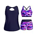 Holipick Women Plus Size Swimsuits - Athletic 3 Piece Tankini with Shorts