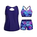 Holipick Women Plus Size Swimsuits - Athletic 3 Piece Tankini with Shorts