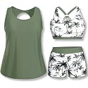 Holipick Women Plus Size Swimsuits - Athletic 3 Piece Tankini with Shorts