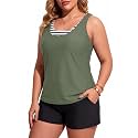 Holipick Women Plus Size Swimsuits - Athletic 3 Piece Tankini with Shorts
