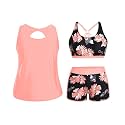 Holipick Women Plus Size Swimsuits - Athletic 3 Piece Tankini with Shorts