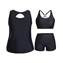 Holipick Women Plus Size Swimsuits - Athletic 3 Piece Tankini with Shorts