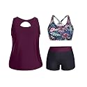 Holipick Women Plus Size Swimsuits - Athletic 3 Piece Tankini with Shorts