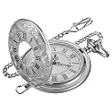 Hollowed Out Quartz Pocket Watch for Men, Arabic Numerals White Dial Pocket Watches, Quartz Pocket Watch with Chain for Christmas Graduation Birthday Gifts Fathers Day