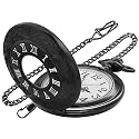 Hollowed Out Quartz Pocket Watch for Men, Arabic Numerals White Dial Pocket Watches, Quartz Pocket Watch with Chain for Christmas Graduation Birthday Gifts Fathers Day