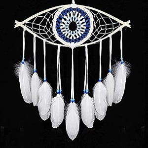 holmgren dream catchers - evil eye dream catcher for bedroom hand-woven white macrame dreamcatcher wall hanging home decor protection good luck blessing festival giftwhite
