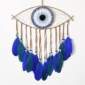 holmgren evil eye dream catchers - handmade blue dreamcatcher for wall art apartment decor good luck charm for home offices living spaces blue