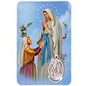 Holy Prayer Card with Built-In Medal Pendant | Laminated Full-Color Prayer Card | Great Variety | Great Christian Gift for First Communion and Confirmation (Our Lady of Lourdes with Medal)