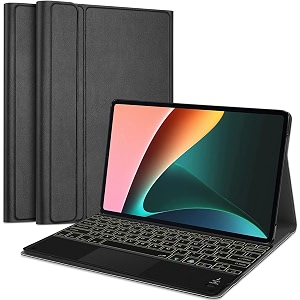 hom 3 fold 7-colour backlight detachable wireless bluetooth keyboard with trackpadtouchpad tablet cover case for xiaomi mi pad 5 1134 inch tablet - black