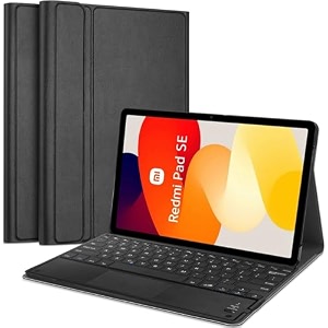 hom tri fold wireless bluetooth keyboard with trackpadtouchpad tablet cover case for redmi pad se 11 inch tablet