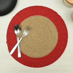homadorn jutecotton round trivet reversible table place mat for casserole plate pan tray bowl vase decorative sculptures red pack of 4 10 inches x 10 inches