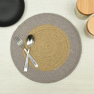 homadorn jutecotton round trivet reversible table place mat for casserole plate pan tray bowl vase decorative sculptures grey pack of 2 12 inches x 12 inches