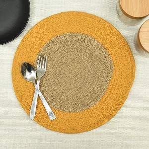 homadorn jutecotton round trivet reversible table place mat for casserole plate pan tray bowl vase decorative sculptures yellow pack of 2 12 inches x 12 inches