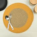 HOMADORN Jute/Cotton Round Trivet Reversible Table Place Mat for Casserole, Plate, Pan, Tray, Bowl, Vase, Decorative Sculptures (Yellow (Pack of 4), 10 INCHES X 10 INCHES)