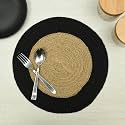HOMADORN Jute/Cotton Round Trivet Reversible Table Place Mat for Casserole, Plate, Pan, Tray, Bowl, Vase, Decorative Sculptures (Black (Pack of 1), 12 INCHES X 12 INCHES)