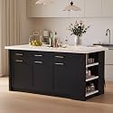 homary 72" Modern Kitchen Island with Storage, White Marble-Effect Engineered Wood Top, Modern Kitchen Table for Dining Room, Black &amp; White
