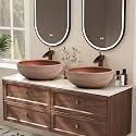 Homary Bathroom Vessel Sink, 15.07" Round Bowl Sink Retro Ceramic Washbasin Above Counter for Bathroom,Without Pop-up Drain, Retro Brown, Pack of 2