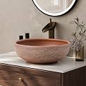 Homary Bathroom Vessel Sink, 15.07" Round Bowl Sink Retro Ceramic Washbasin Above Counter for Bathroom,Without Pop-up Drain, Retro Brown