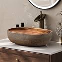 Homary Bathroom Vessel Sink, 18.82" Oval Bowl Sink Retro Ceramic Washbasin Above Counter for Bathroom,Without Pop-up Drain, Retro Brown