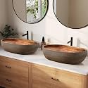 Homary Bathroom Vessel Sink, 18.82" Oval Bowl Sink Retro Ceramic Washbasin Above Counter for Bathroom,Without Pop-up Drain, Retro Brown, Pack of 2