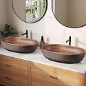 Homary Bathroom Vessel Sink, 23.23" Oval Bowl Sink Retro Ceramic Washbasin Above Counter for Bathroom,Without Pop-up Drain, Retro Brown, Pack of 2