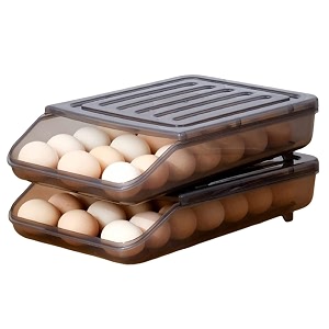 homaxa egg holder for refrigerator 36 egg storage-automatic rolling container clear plastic bin large capacity tray 2 layer