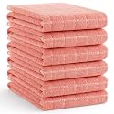 Homaxy 100% Cotton Terry Kitchen Towels, Large 6 Pack, Coral