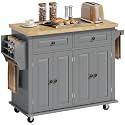 HOMCOM Kitchen Island Cart with Solid Wood Top 44" Mobile Gray