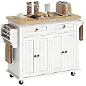 HOMCOM Kitchen Island Cart on Wheels with Solid Wood Top, 44" White