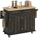 HOMCOM Kitchen Island Cart on Wheels with Solid Wood Top, 44" Brown Oak