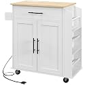 HOMCOM Kitchen Island with Storage Microwave Stand AC Outlets White