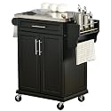 HOMCOM Kitchen Island on Wheels with Stainless Steel Countertop Black