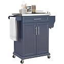 HOMCOM Kitchen Island on Wheels with Stainless Steel Countertop Deep Blue