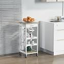 HOMCOM Mobile Kitchen Cart with Storage Solid Wood Frame Utility Cart White