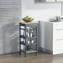 HOMCOM Mobile Kitchen Cart with Storage Solid Wood Frame Utility Cart Gray