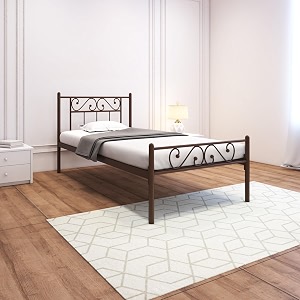 homdec dorado metal platform bed with headboard and footboard heavy duty mattress foundation  no plywood needed noise free brown single