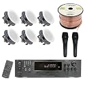Home Audio System Kit - 6 Channel 6000 Watts Bluetooth Amplifier w/ 6 Qty of 6.5" Frameless in-Wall in-Ceiling Speakers 200W Each, 2 Qty of Wired Mic, 250 ft Speaker Wire & Remote by Technical Pro