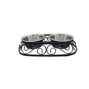 naaz pet supplies home bargains pet feeder dog bowl for food and water bowlstwo stainless steel removable bowls with iron stand 900 ml x 2 bowl42 cmh_10 cmw_25 cm