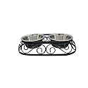 Naaz Pet Supplies Home Bargains Pet Feeder Dog Bowl For Food And Water Bowls|Two Stainless Steel Removable Bowls With Iron Stand (900 Ml X 2 Bowl),?42 cm,H_10 cm,W_25 cm