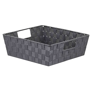 home basics non-woven strap handle bin grey large
