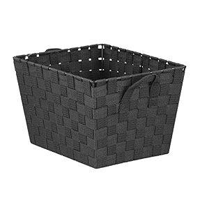 home basics non-woven strap handle bin grey large