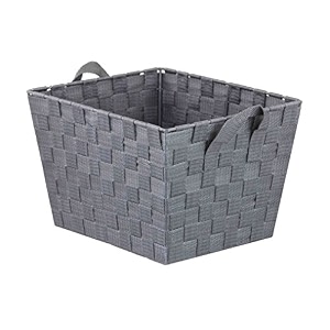 home basics non-woven strap handle bin grey medium