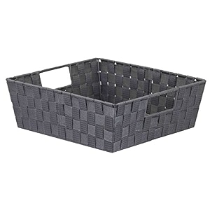 home basics non-woven strap handle bin grey large