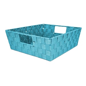 home basics non-woven strap handle bin blue medium